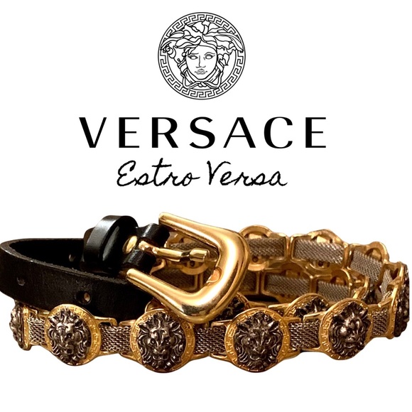 Versace Accessories - Vintage Versace Estro Versa lion head medallions mesh made in Italy EUC …